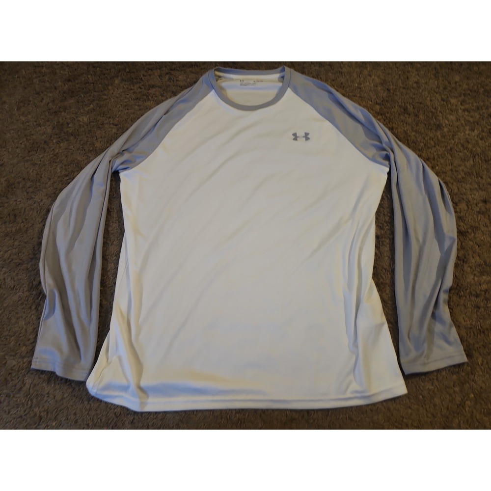 Under Armour Men's Long Sleeve Shirt Raglan White Gray Athletic Size XL